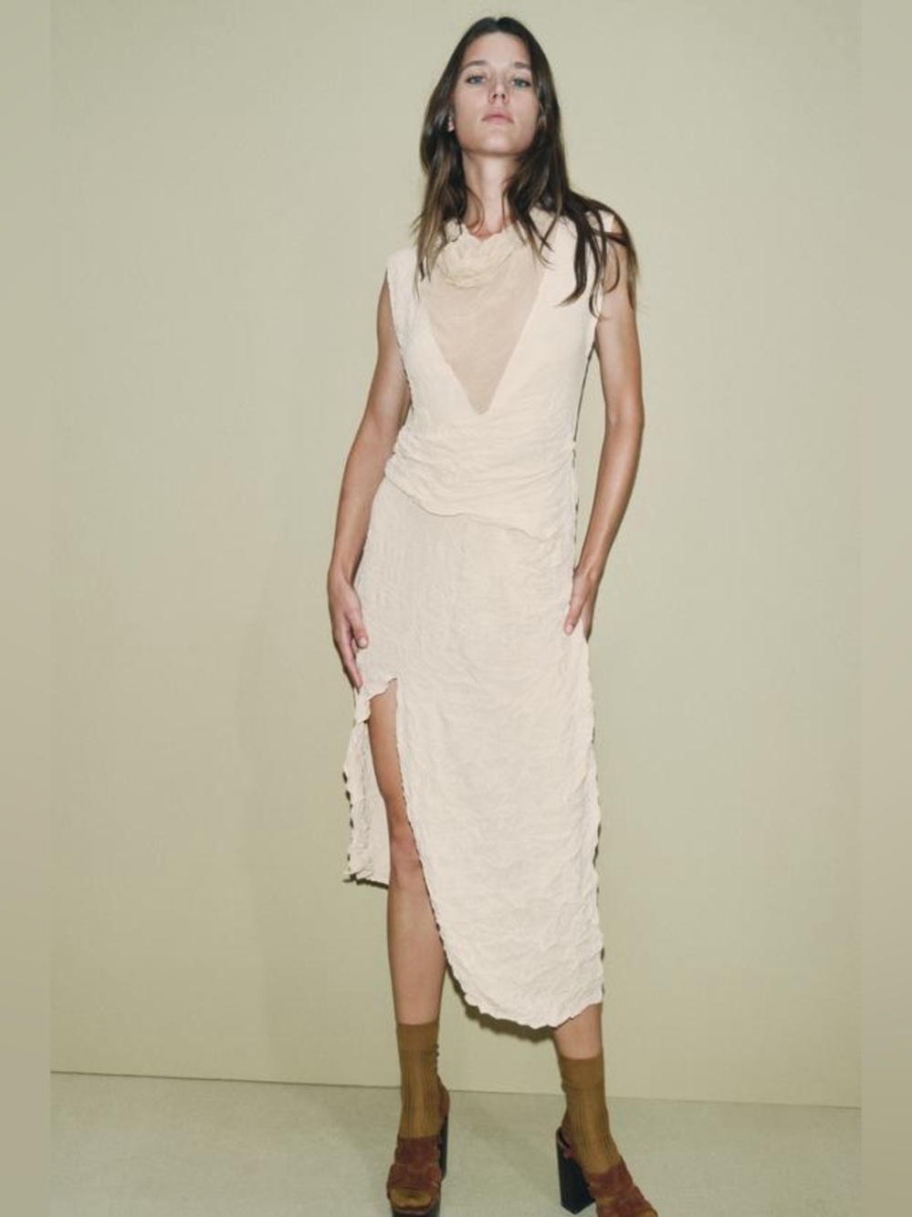Zara Cream One-Shoulder Draped Maxi Dress